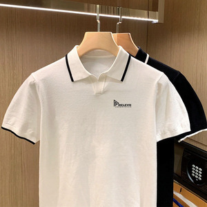 เสื้อโปโลสำหรับผู้ชายผ้าคอตตอนถักสีขาวออกแบบได้ตามที่ต้องการ - Product Image 3