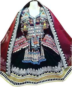 Afghani Kuchi-vestido de terciopelo bordado tradicional, hecho a mano, color marrón oscuro, 2023 - Product Image 4