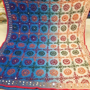 Premium Jaipur Handmade Phulkari Scarfs Dupatta Cotton Phulkari Dupatta Embroidered Mirrorwork Chunni for Wholesale Price - Product Image 5