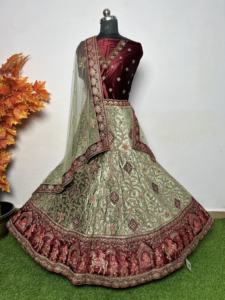 Designer multicolore 12 Kali Bridal Lehenga Heavy Jarkan Work Double Dupatta Flair 6M pour les célébrations de mariage traditionnelles - Product Image 2