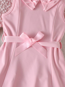 Abito Casual Rosa con Collo Tondo per Ragazze Catpapa - Stile Giacca con Gilet, Gonna Lunga, Colletto con Fiocco e Cintura - Product Image 4