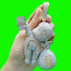 Pendentif pour homme en argent sterling 925 plaqué or, diamant rond brillant VVS D de luxe, personnalisé, testeur de visage - Product Image 4