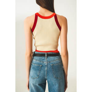 Débardeur court côtelé respirant taille unique, coupe moulante, en spandex urbain, décontracté, sportif, sexy, avec dentelle décorative et impression de logo personnalisé - Product Image 5