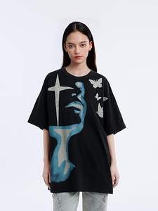 T-shirt en coton épais de haute qualité, personnalisé avec impression sérigraphique, t-shirt oversize uni pour homme, t-shirt graphique épais - Product Image 3