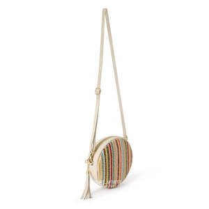 Sac bandoulière rond en cuir véritable italien et raphia-PS650 - Product Image 4