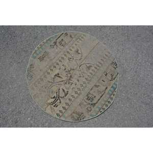 Alfombra turca Vintage Beige tradicional 2,7X2,7 pies Diseño de retazos Material de viscosa de lana Respaldo de látex para vivir para adolescentes - Product Image 2