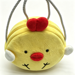 Sac à main rond jaune en peluche de poussin personnalisé, Sac à bandoulière doux en peluche de poussin avec corde tressée argentée, Sac jaune en peluche de poussin - Product Image 4