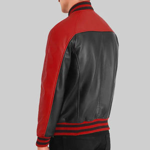 OEM personalizado de los hombres de la Universidad de color de bloque de cuero Varsity chaqueta negra de lana de cuero genuino mangas de alta calidad Varsity chaqueta - Product Image 3