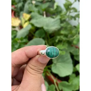 Anillo de Plata 925 con Malaquita Natural, Corte Asscher, Incrustación de Piedra Preciosa con Patrón de Ojo, Forma Geométrica, Engaste de Garra, Cierre de Bisel, Regalo - Product Image 2