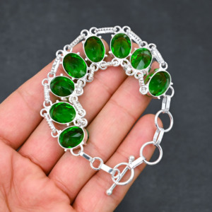 Green Peridot Lab Created <b>Bracelet</b> Sterling <b>Silver</b> 10X14 MM Oval Cut 8 Stone <b>Adjustable</b> 7-8 Inch IGI Certified Luxury Unisex - Product Image 4