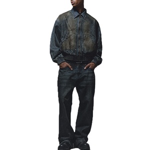 Veste bomber en toile de canard de haute qualité, logo personnalisé antique 2025, style boxy, bouton unique, effet vieilli, lavage sale, denim vintage, style stand - Product Image 6