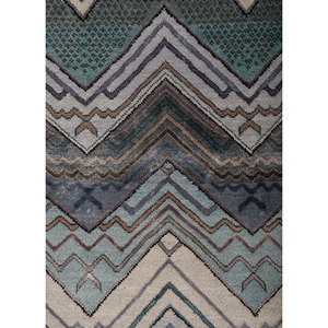 Tapis Manchaha bleus en laine et soie de bambou noués à la main, épaisseur 10 mm, motifs abstraits en chevron pour sols de maison, rectangulaires, couloir - Les-2828 - Product Image 3