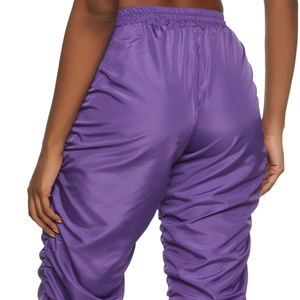 Pantalones de chándal apilados delanteros planos antiestáticos personalizados al por mayor para mujeres con acabado satinado Joggers deportivos de moda - Product Image 3