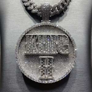 925 argent personnalisé lettre grand 2 nom pendentif rond Moissanite diamant Hip Hop bijoux glacé charme collier cadeau d'anniversaire - Product Image 4