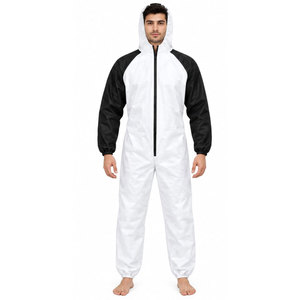 Combinaison de travail unisexe blanche avec manches noires, tenue de protection anti-poussière intégrale à capuche pour usage industriel - Product Image 4