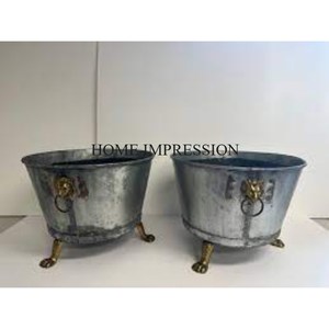 Best Seller Set Of 2 Round Shape Galvanized Flower Planters and Pots Marvelous Designing Home and Garden Usage Planters & Pots - Product Image 4