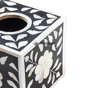 Decorative Mop Inlay Tissue <b>Box</b> Holder <b>Floral</b> Pattern Engraved Design Premium Quality Modern Tissue Holder for Elegant Home - Product Image 5
