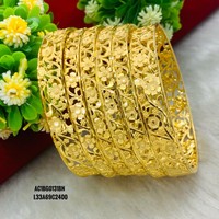ALANKEET CREATIONS Desain Emas Kuningan Berlapis Emas Set Gelang Wanita Bentuk Bunga Klasik dengan Pilihan 18K/24K