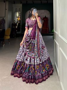 2024 dernier pur coton Lehenga Choli & Dupatta avec Gamthi Patch travail Gota Patti dentelle tactile travail femme robe de soirée nouvelle mode - Product Image 4