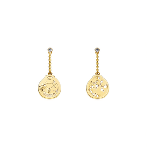 Pendientes de circonita fina chapados en oro con signo del zodiaco Sagitario, colgante redondo de 12mm para mujer, joyería de moda - Product Image 1