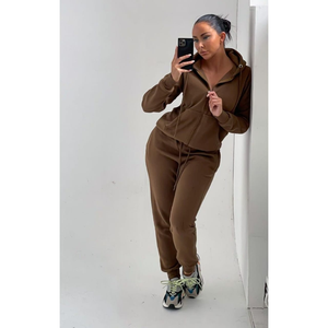 Conjunto de dos piezas con capucha informal de invierno, ropa de calle clásica con cremallera y chándal holgado de gran tamaño - Product Image 4