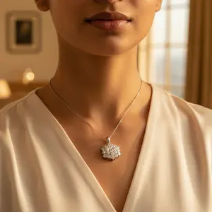 925 Silver Cubic Zirconia Pendant with Gold Plating Women's Classic <b>Religious</b> <b>Gift</b> Jewelry Featuring a Number Pattern Diamond - Product Image 3