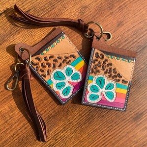 มาใหม่ล่าสุดดอกไม้ Turquoise เครื่องมือหนัง ATM ผู้ถือบัตรกรณีขนาดเล็กสไตล์ตะวันตกแฟชั่นพู่กรณีบัตรพร้อมพวงกุญแจ - Product Image 2