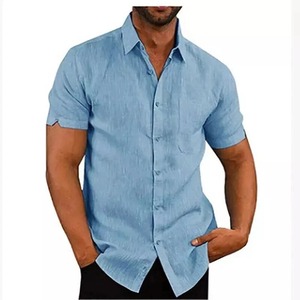 Camisas de lino y algodón para hombre, ropa a granel de gran tamaño de verano, camisetas holgadas informales de manga corta con botones, camiseta de verano, 2017 - Product Image 3