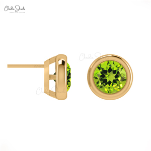 Pendiente de peridoto verde de 5mm de alta calidad, conjunto de bisel de oro sólido de 14K, pendientes minimalistas, tachuelas solitarias, envío gratis, joyería - Product Image 6