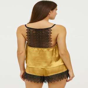 Ensemble de nuit en satin de soie pour femme, haut en dentelle durable et short, pyjama en soie, ensemble 2 pièces, vêtements de nuit pour lune de miel - Product Image 2