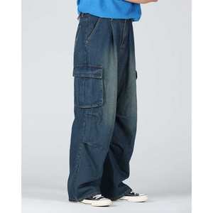 กางเกงยีนส์ขายาวสำหรับผู้ชาย, กางเกงยีนส์คาร์โก้สีดำมี3สีอัดพลีทใส่สบายน้ำหนักเบาผ้าคอตตอนแนวสตรีทลำลอง - Product Image 3