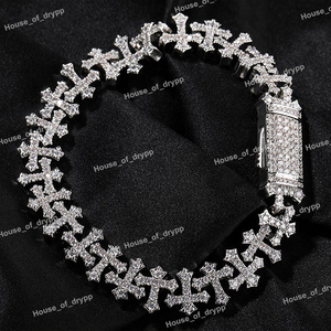Pulsera de eslabones cruzados Iced Out de plata 925 con moissanita y diamantes, estilo hip hop, con cierre de caja, joyería llamativa para hombres y mujeres - Product Image 5