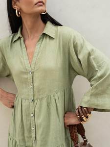 ชุดเดรสแม็กซี่ผ้าลินินทรงหลวมพร้อมเข็มขัดชุดเดรสยาวสไตล์โบฮีเมียนแบบมินิมอลชุดเดรสผ้าลินินไซส์ใหญ่พิเศษ - Product Image 4