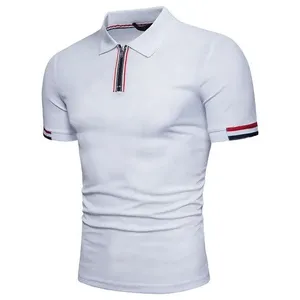 Confortable respirant personnalisé pour polo pour hommes uni noir blanc contraste fermeture éclair conception solide motif maillot personnalisé - Product Image 2