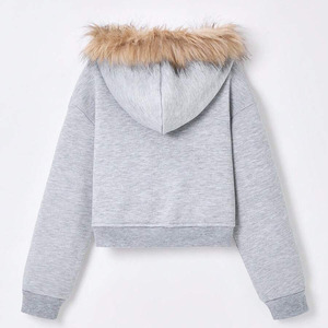 Sweat à capuche uni vierge personnalisé à fermeture éclair courte Imitation vieux carré Sweat à capuche en coton lourd Sweat à capuche en imitation fourrure pour hommes - Product Image 2