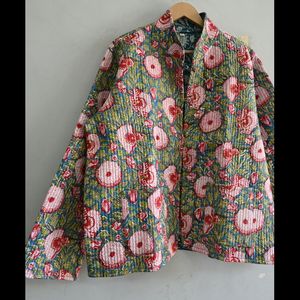 Chaqueta acolchada Reversible con estampado floral bohemio para mujer, estampado a mano, estilo indio Vintage, manga larga, relleno de algodón, Invierno - Product Image 2