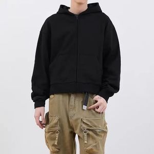 เสื้อฮู้ดผู้ชายผ้าฝ้ายเฮฟวี่เวทมีซิปไซส์ใหญ่พิเศษพิมพ์ลายแบบครอปเปล่าออกแบบได้ตามที่ต้องการเสื้อฮู้ดตัดสไตล์ฤดูใบไม้ผลิ - Product Image 3