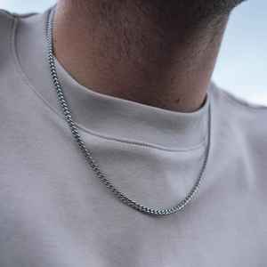 Unisex Christian Necklace 925 Sterling <b>Silver</b> Plated <b>Cuban</b> <b>Chain</b> 3mm Brass Minimalist Party Daily Wear Jewelry - Product Image 4