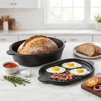 Marmite en fonte pré-culottée à double usage 2-en-1 multifonction pour la cuisson et le braisage