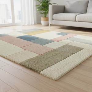 Alfombra de Lana Anudada a Mano |   Alfombra de Decoración para el Hogar de Estilo Escandinavo con Bloques de Color Pastel, Decoración de Habitación de Alta Calidad, Regalo para Bodas - Product Image 1