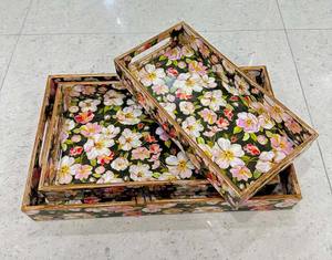 Bandeja de servicio de madera de acacia con asas Bebidas Barra de servicio de alimentos Sala de estar Mesa de comedor para el hogar Plástico acrílico de bambú duradero - Product Image 1