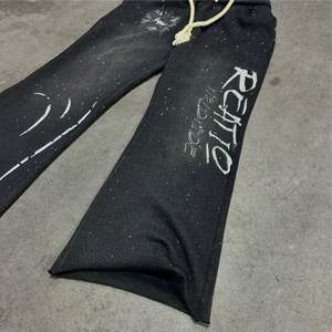 Pantalon personnalisé vintage lourd délavé à l'acide 100% coton pour hommes avec imprimé strass Baggy à jambes larges surdimensionnées en détresse - Product Image 6