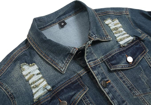 Jean Jacket for Men <b>Denim</b> Jacket Distressed Ripped Slim Fit <b>Stretch</b> Trucker Jackets Classic Casual <b>Denim</b> Coat - Product Image 5