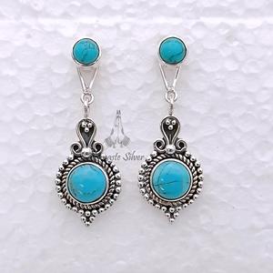 Pendientes convertibles de plata de ley con turquesa y diseño de botón y colgante - Product Image 2