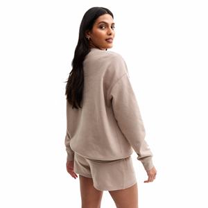 เซ็ตเสื้อสเวตเตอร์คอกลมสำหรับผู้หญิงผ้าเฟรนช์เทอร์รี่คอกลมและกางเกงขาสั้นสำหรับผู้หญิง - Product Image 3