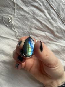 Handcrafted Eco-Friendly Labradorite <b>Necklace</b> with Gold Plated <b>Boho</b> Style Sterling Silver Gemstone Pendant for Engagement Gift - Product Image 4