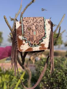 Sac à main en cuir sculpté à la main de style occidental, franges en cuir de vache, fourrure bohème vintage, sac à bandoulière fait à la main, sacs élégants - Product Image 3