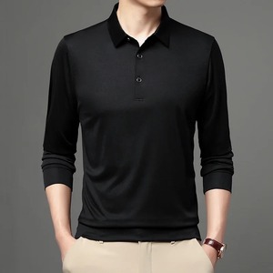 T-shirt polo décontracté à manches longues pour hommes 100% respirant anti-rétrécissement couleur unie printemps automne avec service OEM disponible - Product Image 2