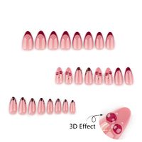 Faux ongles à presser moyens, forme amande, motif cerise 3D, branche dorée, pointes françaises rouges, motif léopard, 24 pièces, en acrylique, vente en gros