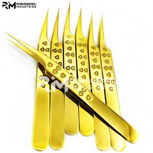 RMI Haute Qualité En Acier Inoxydable Extension De Cils Pince À Épiler Point D'isolation Or Plasma Couleur Coeur Conception Grip - Product Image 6